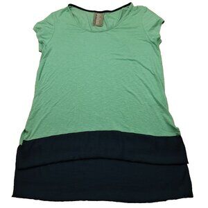 Anthropologie Dolan Womens L Shirt Blue Green Color Block Tunic Top High-Low